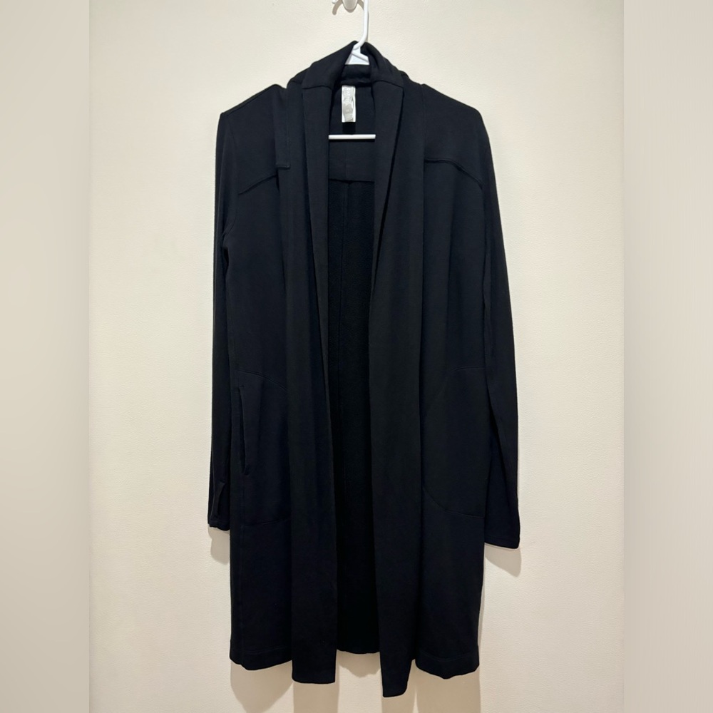 Athleta Womens Compact Coaster Long Wrap Cardigan Sweater Size XS Black Ribbed